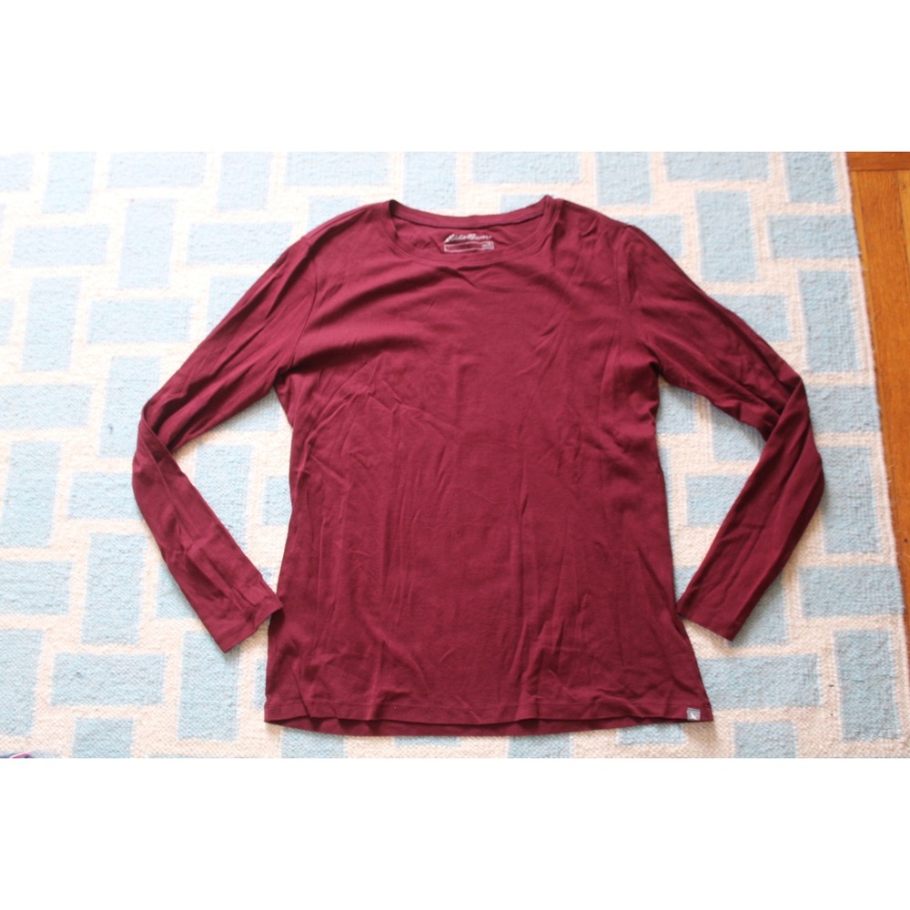 Eddie Bauer XL Maroon Red Long Sleeve Tee Cotton Crewneck Shirt